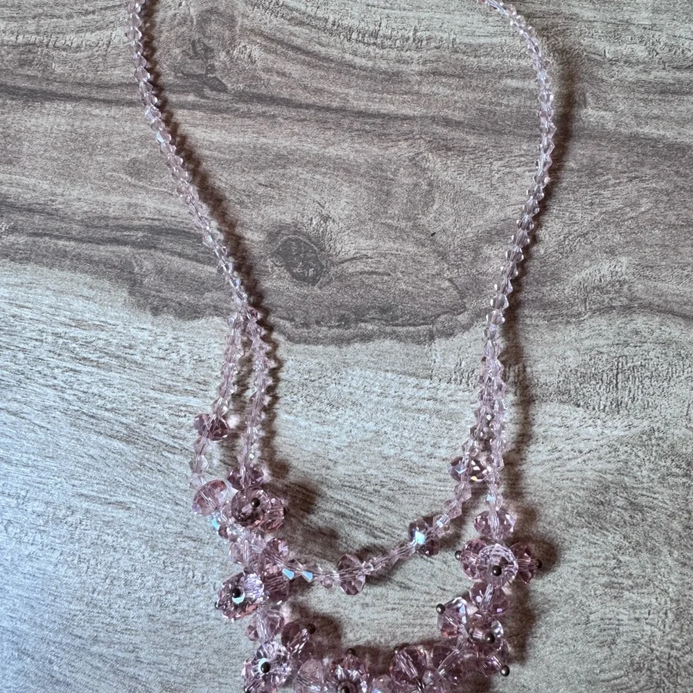 Pink Glass Crystal Chunky Cluster Necklace Baby Pink Soft Pink Coquette Girl